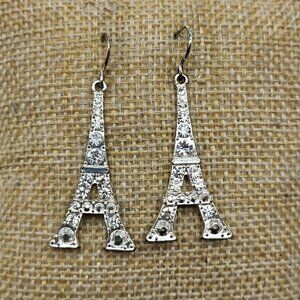 Fun vintage Eiffel Towel Rhinestone Dangle earrings Paris Whimsical Hipster